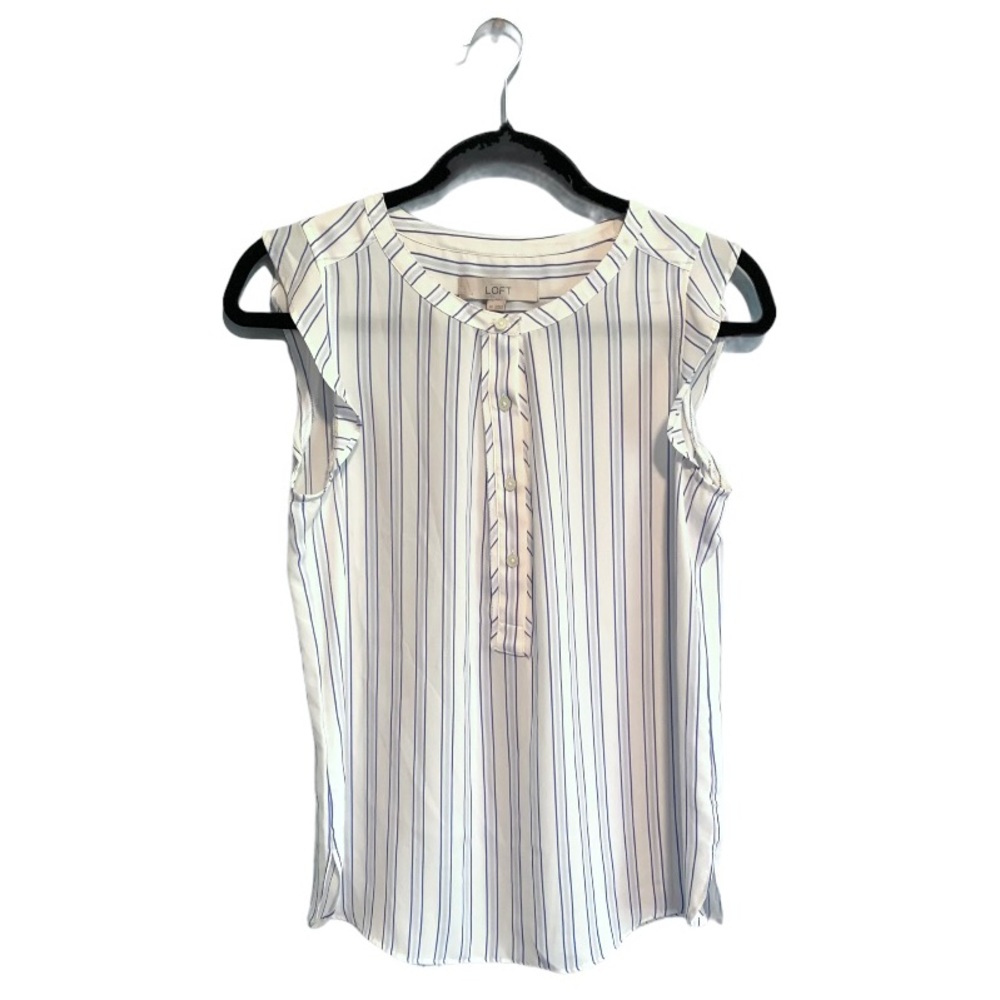 Loft Sleeveless Striped White Blue Blouse XS